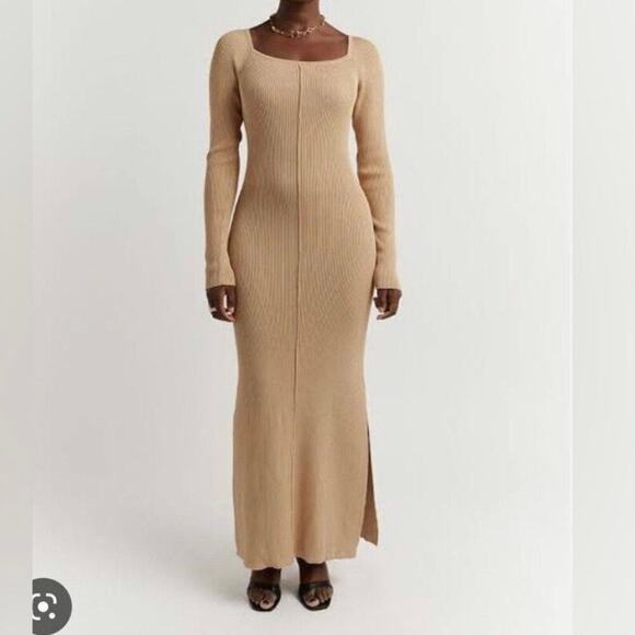 DISSH Dresses & Skirts - DISSH Lena Long Sleeve Knit Dress in Wheat Size XL